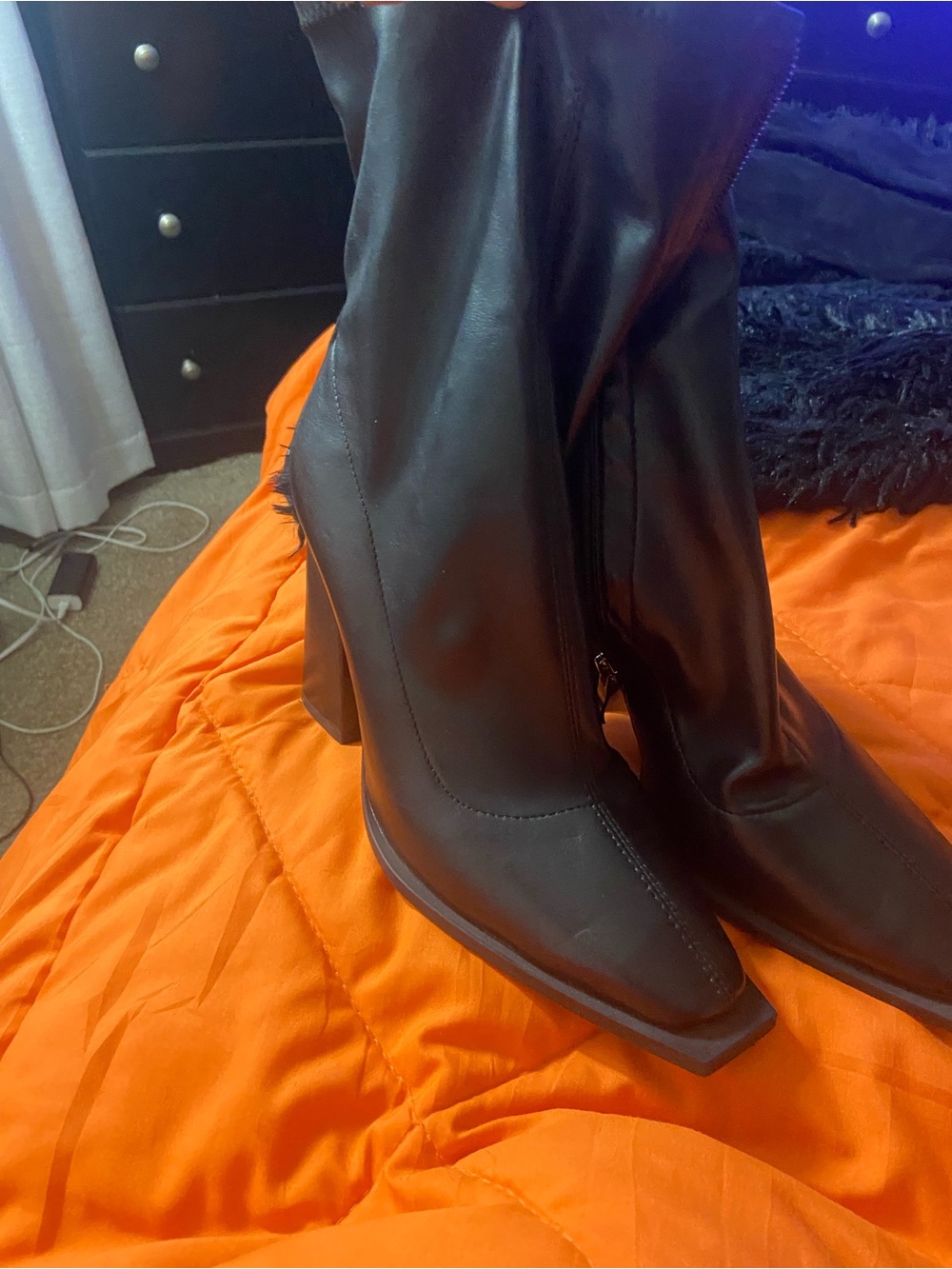 Princess Polly Black Squared-Toe Mid-Calf Heeled Boots